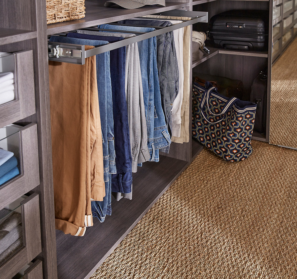 Porte pantalons coulissant en acier gris 11 barres L. 96,4 x P. 51 cm