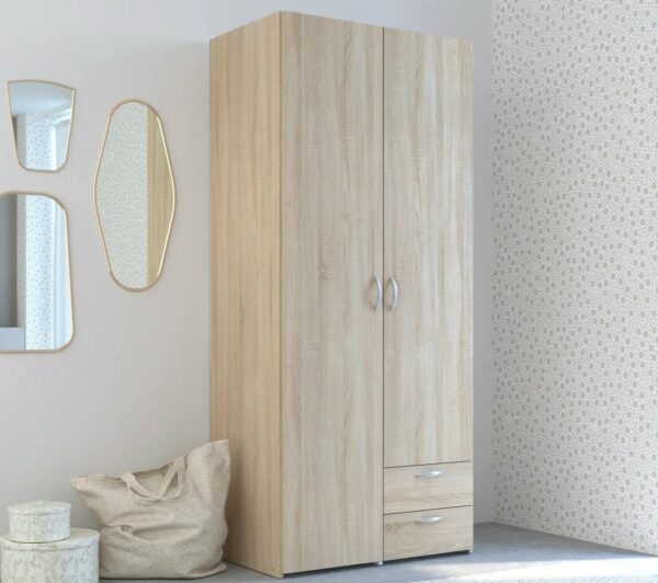 Armoire DAILY2 avec 2 portes 2 tiroirs imitation Chêne sonoma et blanc