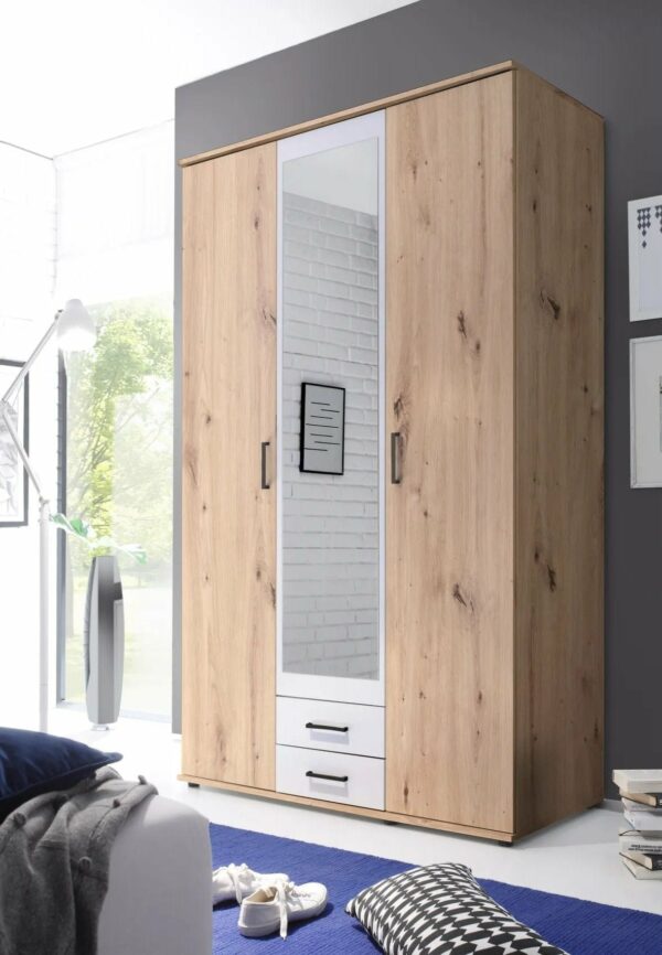 Armoire_avec_penderie_et_tiroirs_ARTY_Blanc_et_imitation_ch_ne Armoire avec penderie et tiroirs ARTY Blanc et imitation chêne