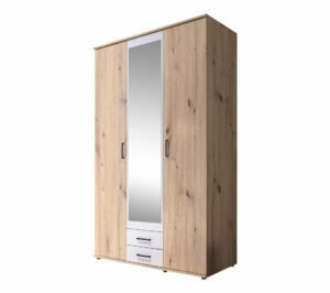 Armoire avec penderie et tiroirs ARTY Blanc et imitation chêne