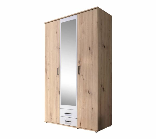 Armoire_avec_penderies_et_tiroirs_ARTY_Blanc_et_imitation_ch_ne Armoire avec penderie et tiroirs ARTY Blanc et imitation chêne