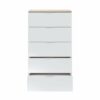 Commode 5 tiroirs LINEA Blanc et imitation chêne