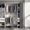 Armoire Dressing Extensible Avec Rideau + 4 Tiroirs Coloris Blanc - L. 100-180 X H. 203 X P. 50 Cm