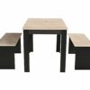 Ensemble table à manger et 2 bancs PASTA noir et imitation chêne