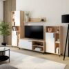 Ensemble meuble TV CANTAL (4 éléments) imitation chêne et blanc