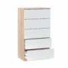 Commode 5 tiroirs LINEA Blanc et imitation chêne