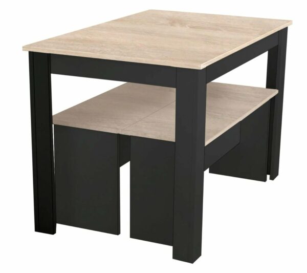 Ensemble table à manger et 2 bancs PASTA noir et imitation chêne
