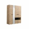 Armoire avec miroir, étagères, penderie et tiroirs LEON imitation Chêne et noir