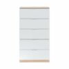 Commode 5 tiroirs LINEA Blanc et imitation chêne