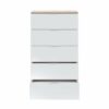 Commode 5 tiroirs LINEA Blanc et imitation chêne