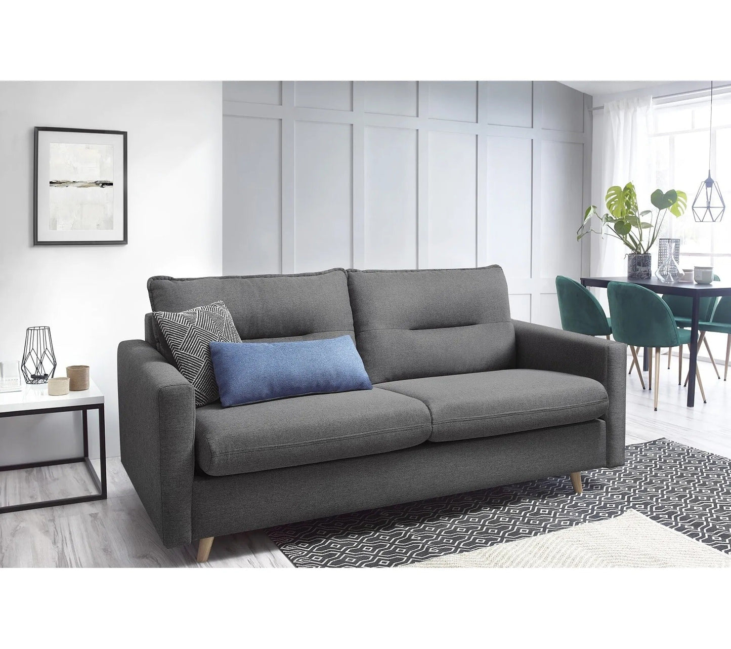 Canapé 3 places convertible semi-express SINKI tissu gris anthracite couchage 182x142cm