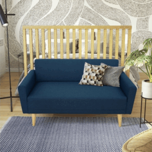 Canapé droit fixe 2 places tissu bleu