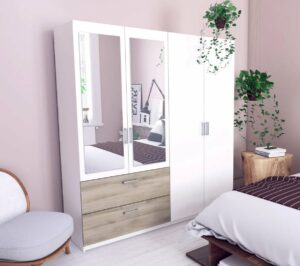 Armoire 4 portes 2 tiroirs L.179 cm READY imitation chêne kronberg et blanc