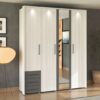 Armoire 4 portes 3 tiroirs SIDON blanc grisé et anthracite