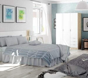 Armoire ZOA 3 tiroirs et 3 portes Blanc et chêne