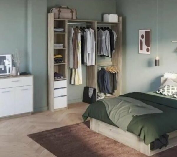 Kit Dressing Extensible D'angle - Décor Chêne Kronberg Et Blanc - L203.8xp43.9xh218.3 Cm - Swing