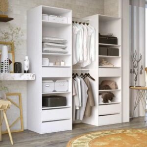 Kit dressing 2 colonnes + 2 penderies + 6 tiroirs - Décor blanc - L 177 x P 48 H 200,2 cm - Combi
