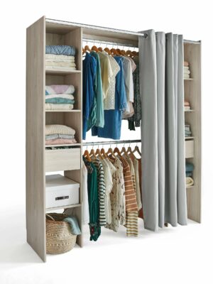 Kit dressing 2 colonnes avec rideau Komet décor chêne grisé H. 200 x L. 180 x P. 50 cm