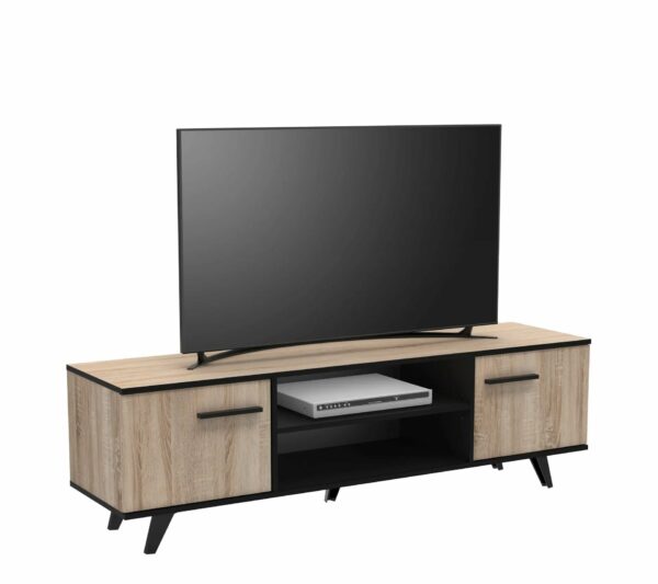 Meuble TV WAYNE Imitation chêne et noir