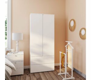 Armoire 2 portes 2 tiroirs LUMIA blanc