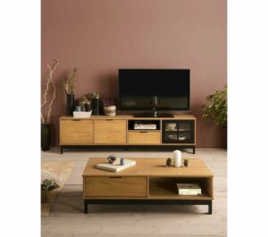 Table basse style atelier BRONX Bois massif et noir