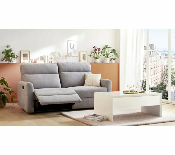 Canapé 3 places 2 relax manuels CORRANO tissu gris clair