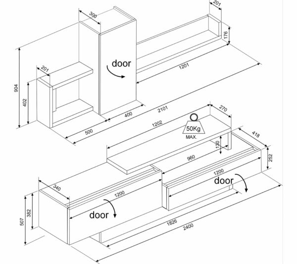 Meuble TV KASTLE Imitation chêne et Noir
