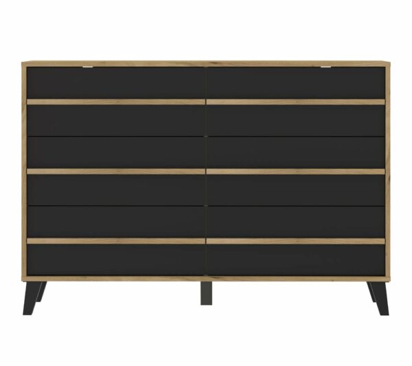 Commode 6 tiroirs OTTAWA imitation Chêne et noir