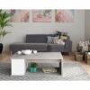 Table basse plateau relevable avec coffre DESPACITO Imitation béton et blanc
