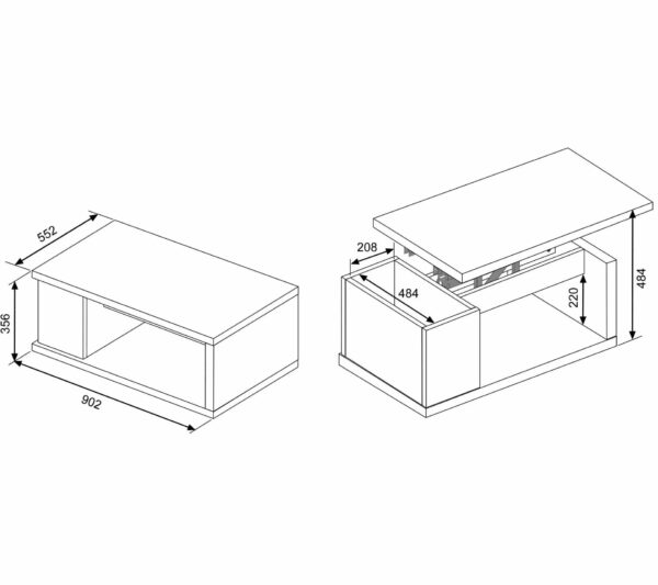 Table basse plateau relevable avec coffre DESPACITO Imitation béton et blanc