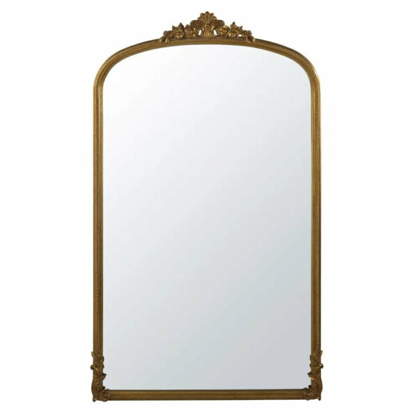 OMERA - Grand miroir rectangulaire en bois de paulownia doré effet vieilli 119x194