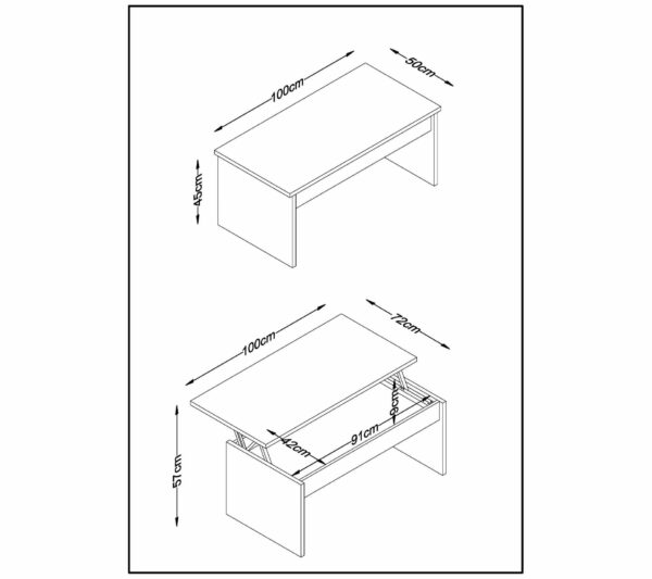 Table basse avec plateau relevable YANA Blanc et imitation béton