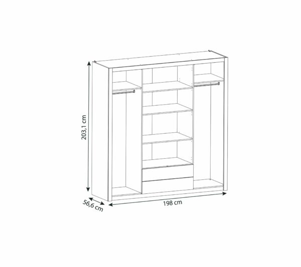 Armoire 4 portes avec miroir COLO lingère et penderie imitation chêne et noir