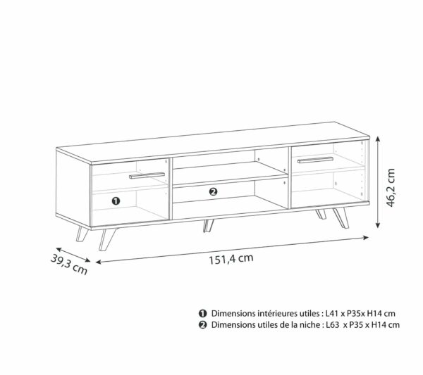 Meuble TV WAYNE Imitation chêne et noir