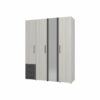 Armoire 4 portes 3 tiroirs SIDON blanc grisé et anthracite